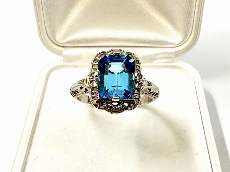 Pierścionek vintage z topazem Swiss Blue – profil pierścionka – ABGOLD Baczyński