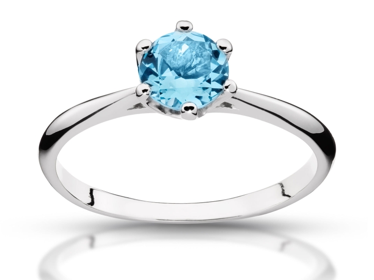 Pierścionek zaręczynowy z białego złota próba 585 z topazem – widok z przodu – ABGOLD Baczyński