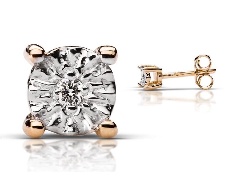 Kolczyk z diamentami z żółtego złota – widok przód – ABGOLD Baczyński