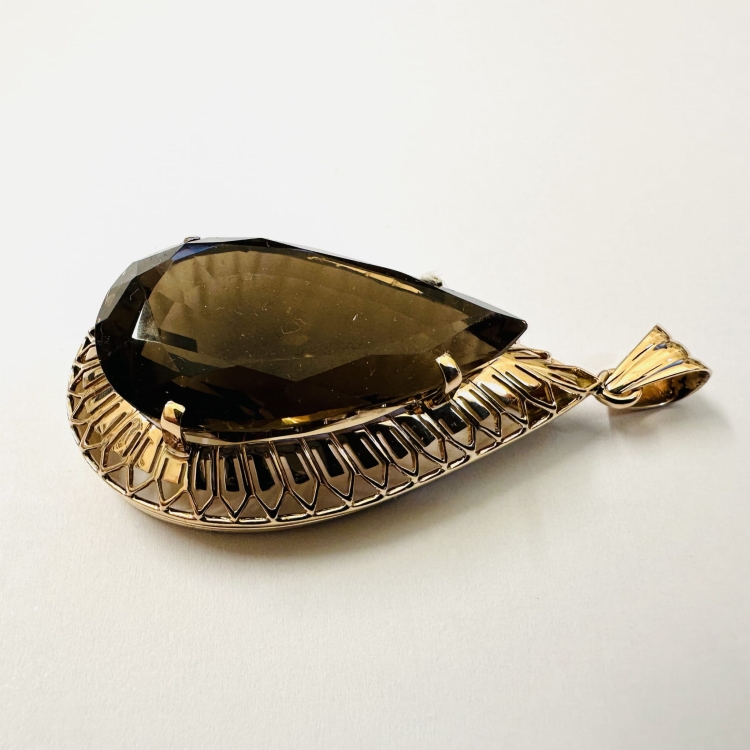 Wisior 585 Vintage retro ręcznie wykonany Kwarc Gruszka – Rygiel jubilerski – ABGOLD Baczyński