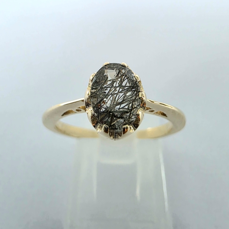 Złoty pierścionek Vintage z kwarcem i turmalinem – widok frontalny – ABGOLD Baczyński