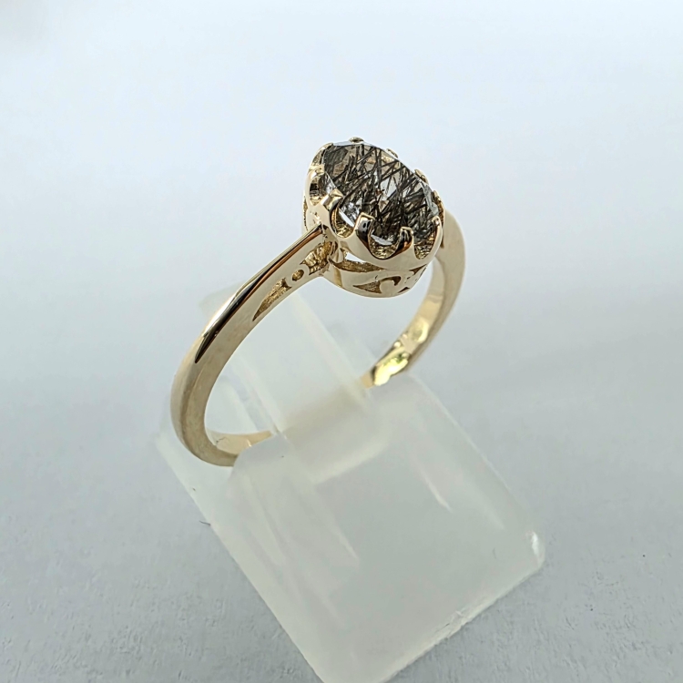 Złoty pierścionek Vintage z kwarcem i turmalinem – profil pierścionka – ABGOLD Baczyński