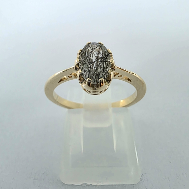 Złoty pierścionek Vintage z kwarcem i turmalinem – detal konstrukcji – ABGOLD Baczyński