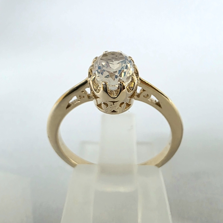 Pierścionek Vintage art deco z kamieniem księżycowym złoto 585 – detal oprawy – ABGOLD Baczyński