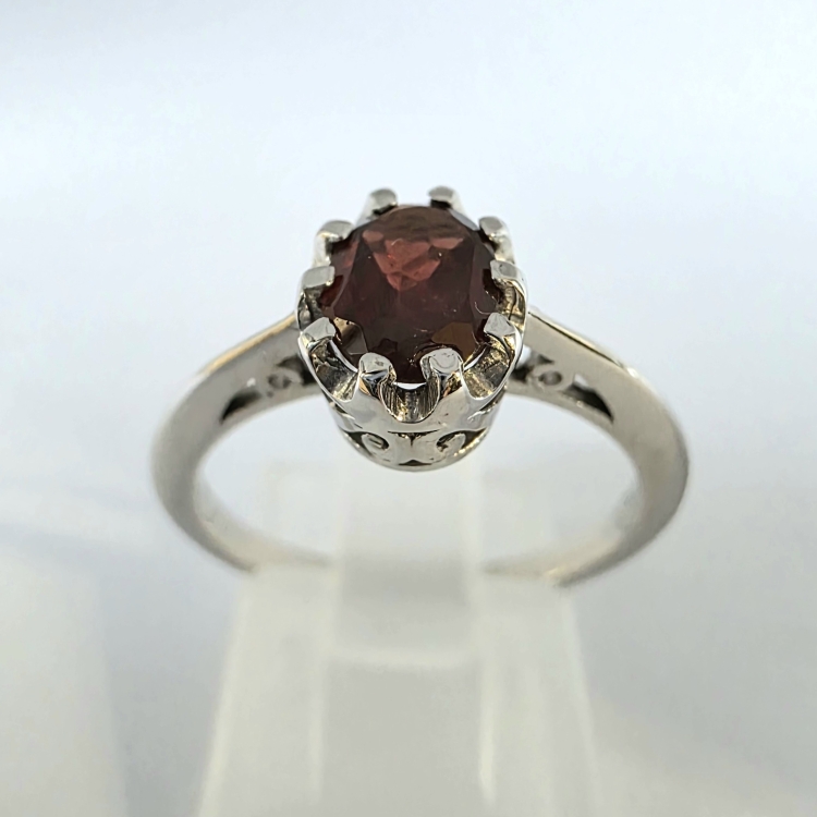 Pierścionek Vintage art deco z granatem złoto 585 – widok frontalny (inne ujęcie) – ABGOLD Baczyński