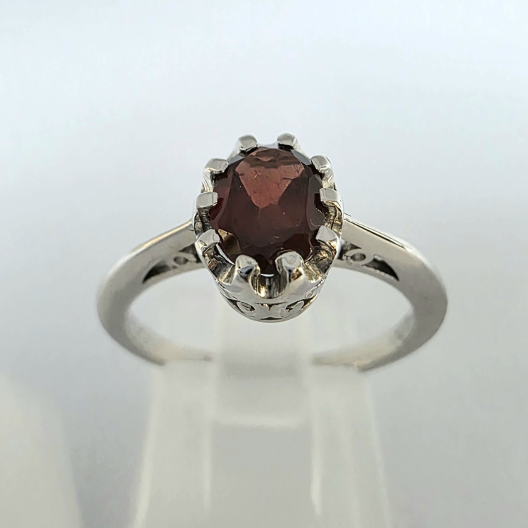Pierścionek Vintage art deco z granatem złoto 585 – widok frontalny – ABGOLD Baczyński