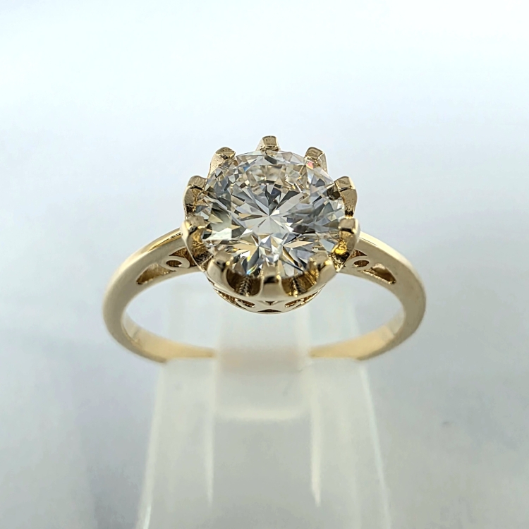 Złoty Pierścionek art deco z diamentem Lab Grown 1,0 ct – widok frontalny – ABGOLD Baczyński