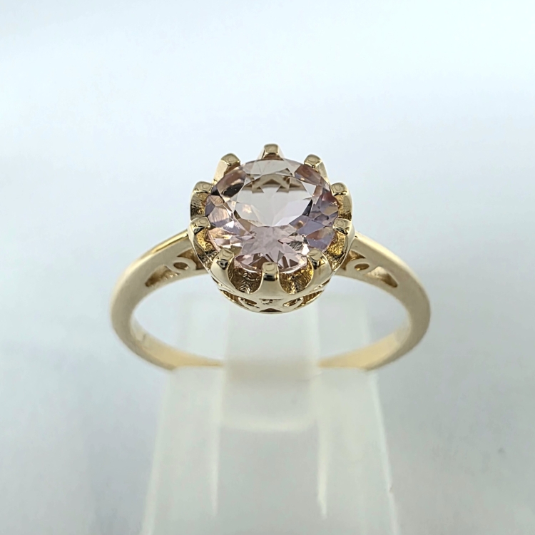 Pierścionek art deco z morganitem złoto 585 – widok frontalny – ABGOLD Baczyński