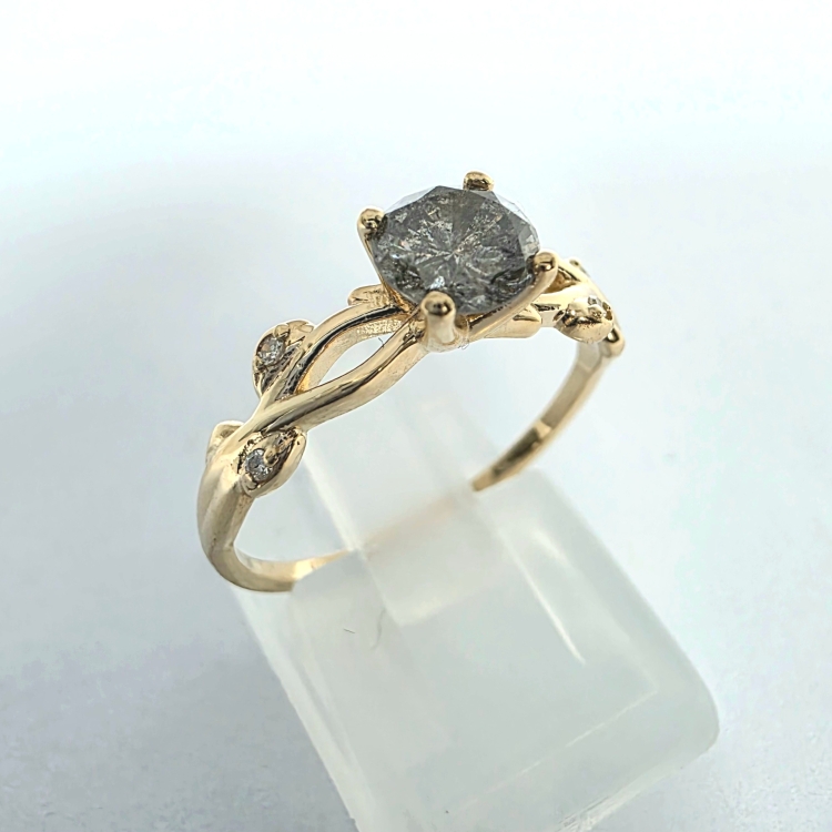 Pierścionek Vintage Retro z naturalnym diamentem SALT &amp; PEPPER – profil pierścionka – ABGOLD Baczyński