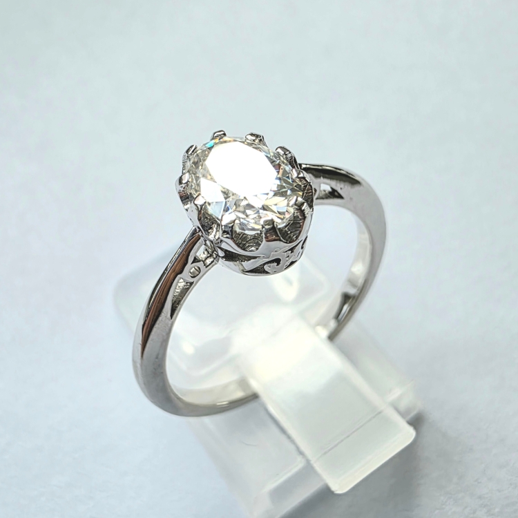 Pierścionek vintage art deco z białego złota próba 585 z owalnym moissanitem – profil pierścionka – ABGOLD Baczyński