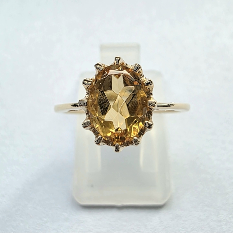 Retro Złoty pierścionek art deco z Cytrynem 1,50 ct – detal oprawy – ABGOLD Baczyński