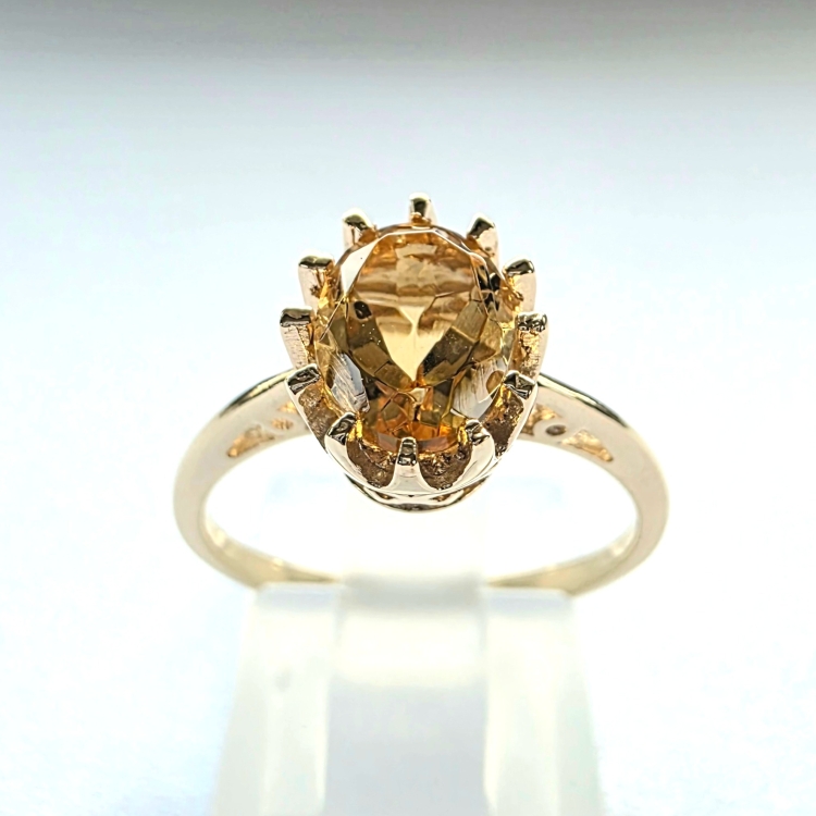 Retro Złoty pierścionek art deco z Cytrynem 1,50 ct – widok frontalny – ABGOLD Baczyński