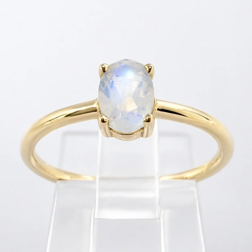 Pierścionek z kamieniem księżycowym złoto 585 owal – widok frontalny – ABGOLD Baczyński