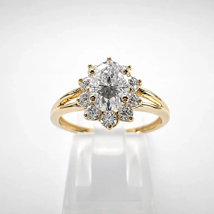 Pierścionek zaręczynowy z diamentami 1,0 ct VS1/F – złoto próba 585 – widok z przodu – ABGOLD Baczyński