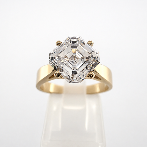 Złoty pierścionek próba 585 z diamentem lab grown 2,0 ct szlif Asscher – widok z przodu – ABGOLD Baczyński