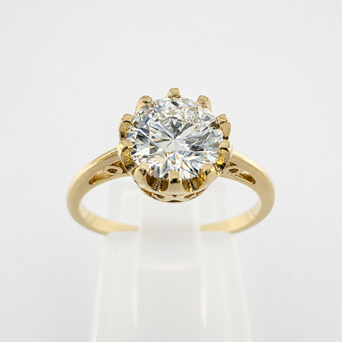 Złoty Pierścionek art deco z diamentem Lab Grown 1,0 ct – widok frontalny – ABGOLD Baczyński