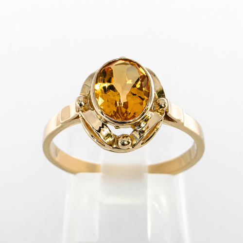 Złoty pierścionek art deco z cytrynem 1,50 ct – widok frontalny – ABGOLD Baczyński