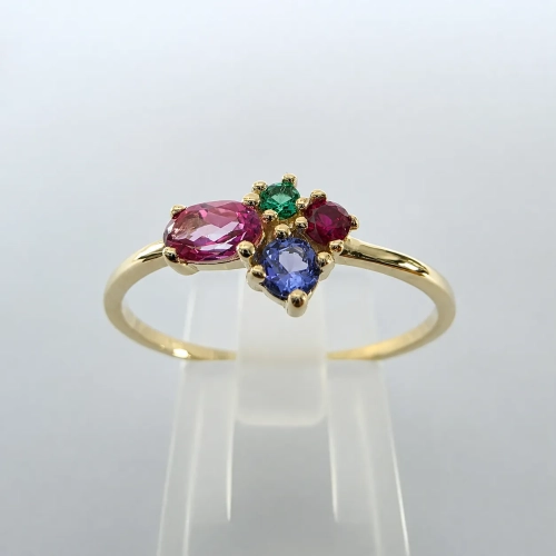 COLORE Złoty pierścionek z naturalnymi kamieniami kolorowymi – widok frontalny – ABGOLD Baczyński