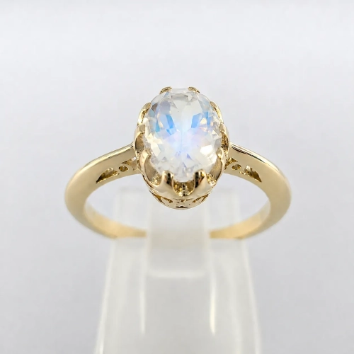 Pierścionek Vintage art deco z kamieniem księżycowym złoto 585 – widok frontalny – ABGOLD Baczyński