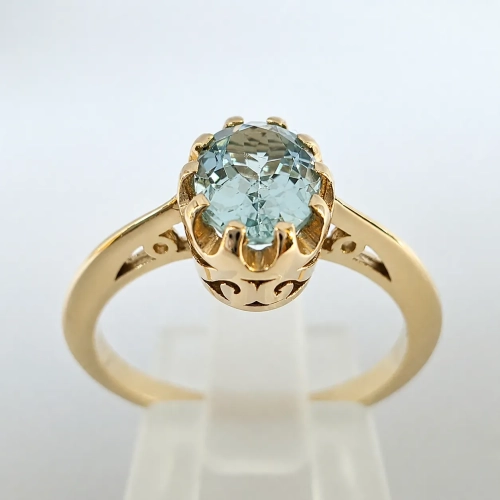 Złoty pierścionek Vintage z akwamarynem złoto 585 – widok frontalny – ABGOLD Baczyński