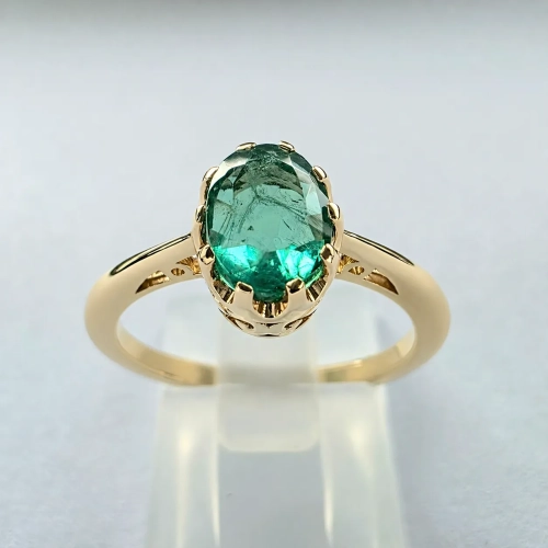 Pierścionek vintage ze szmaragdem Zambia owalnym – widok z przodu – ABGOLD Baczyński