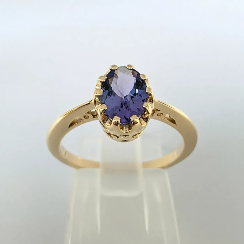 Złoty pierścionek Vintage z tanzanitem – widok frontalny – ABGOLD Baczyński