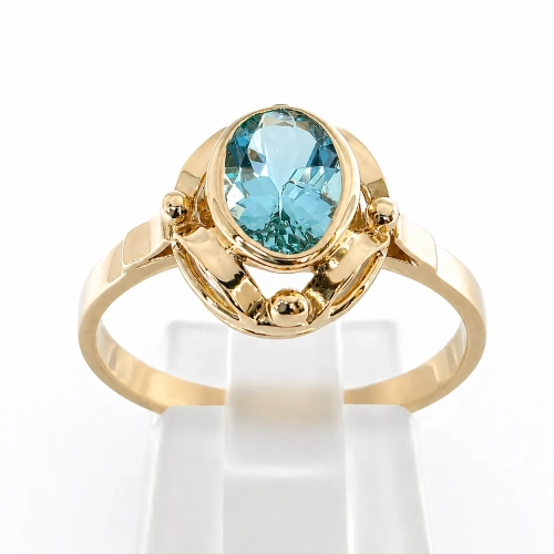 Złoty pierścionek Vintage Akwamaryn 1,50ct – widok frontalny – ABGOLD Baczyński