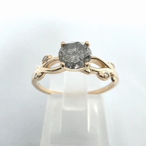 Pierścionek Vintage Retro z naturalnym diamentem SALT &amp;amp; PEPPER – widok frontalny – ABGOLD Baczyński