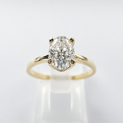 Pierścionek z owalnym diamentem laboratoryjnym 0,70 ct VVS D złoto 585 – widok frontalny – ABGOLD Baczyński