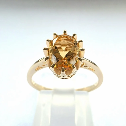 Retro Złoty pierścionek art deco z Cytrynem 1,50 ct – widok frontalny – ABGOLD Baczyński