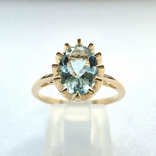 Złoty pierścionek Retro Vintage Akwamaryn 1,50 ct – widok frontalny – ABGOLD Baczyński