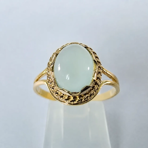 Złoty pierścionek retro vintage z agatem AQUA – widok z przodu – ABGOLD Baczyński