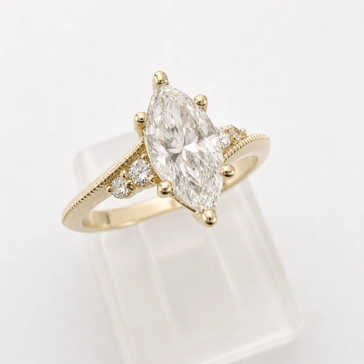 Pierścionek moissanit Marquise 1,0 ct – profil pierścionka – ABGOLD Baczyński