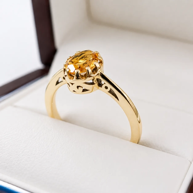 Pierścionek vintage retro z cytrynem – profil pierścionka – ABGOLD Baczyński