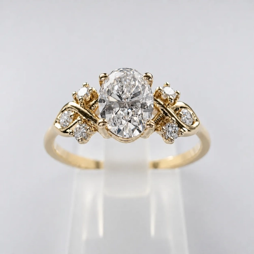 Pierścionek Vintage art deco z diamentami Lab Grown – widok frontalny – ABGOLD Baczyński