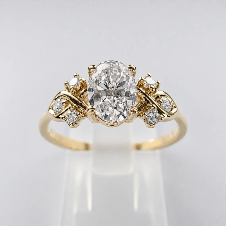 Pierścionek Vintage art deco z diamentami Lab Grown – widok frontalny – ABGOLD Baczyński