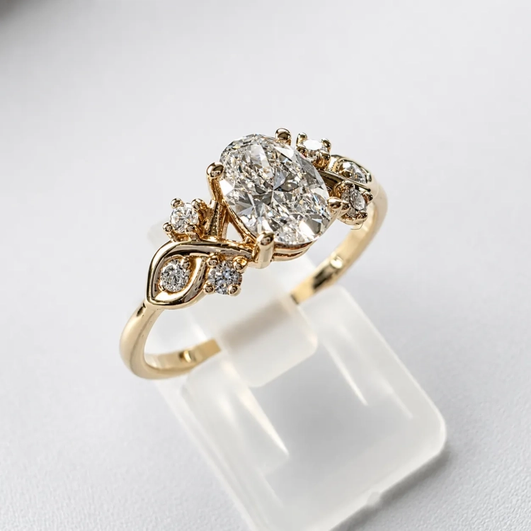 Pierścionek Vintage art deco z diamentami Lab Grown – ujęcie pod kątem – ABGOLD Baczyński