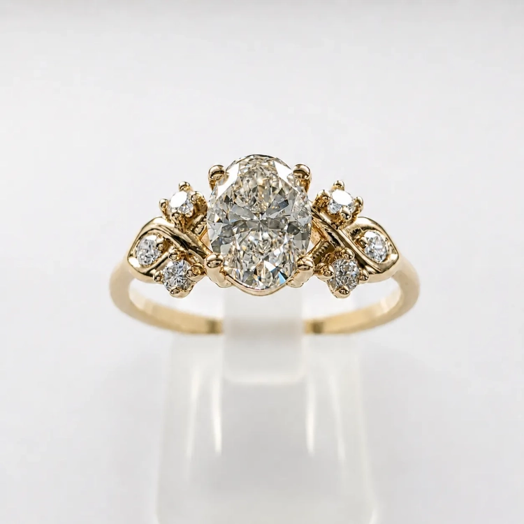 Pierścionek Vintage art deco z diamentami Lab Grown – detal oprawy – ABGOLD Baczyński