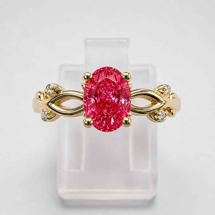 Złoty pierścionek z diamentem fancy vivid pink – widok z góry – ABGOLD Baczyński