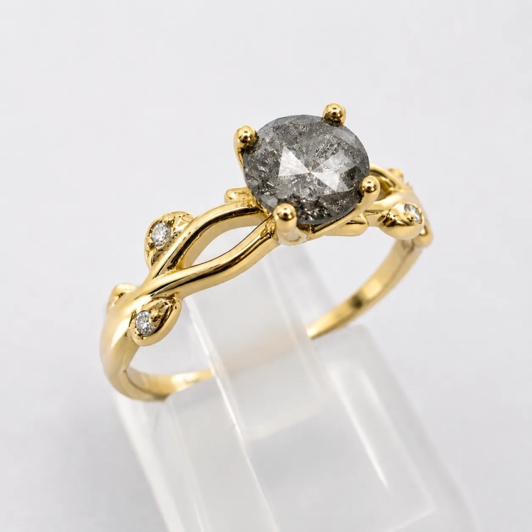 Pierścionek Vintage Retro z naturalnym diamentem SALT &amp;amp; PEPPER – profil pierścionka – ABGOLD Baczyński