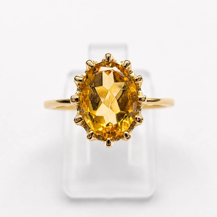 Retro Złoty pierścionek art deco z Cytrynem 1,50 ct – detal oprawy – ABGOLD Baczyński