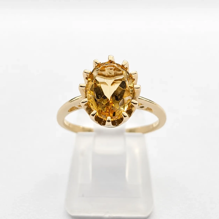 Retro Złoty pierścionek art deco z Cytrynem 1,50 ct – widok z góry – ABGOLD Baczyński