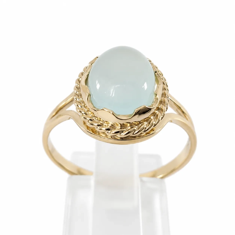Złoty pierścionek retro vintage z agatem AQUA – widok z góry – ABGOLD Baczyński