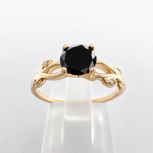 Pierścionek Vintage Retro z Czarnym Diamentem 0,50 ct złoto 585 – widok frontalny – ABGOLD Baczyński