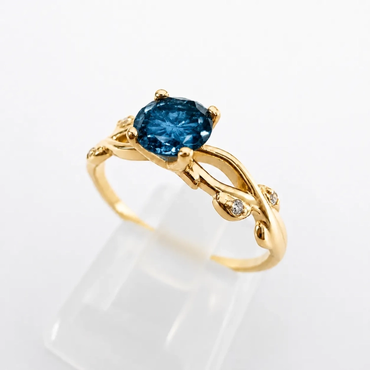 Złoty pierścionek retro z topazem London Blue – profil pierścionka – ABGOLD Baczyński