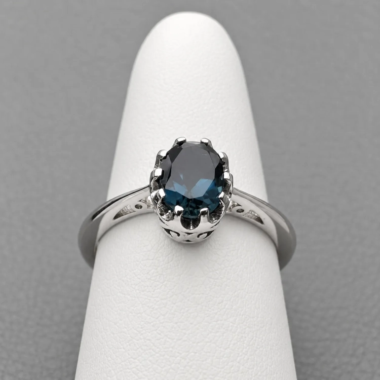 Pierścionek vintage z topazem London Blue – detal oprawy – ABGOLD Baczyński