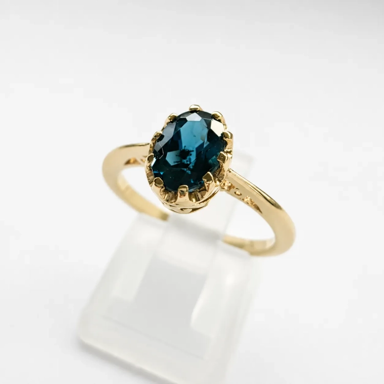 Pierścionek vintage z topazem London blue – profil pierścionka – ABGOLD Baczyński