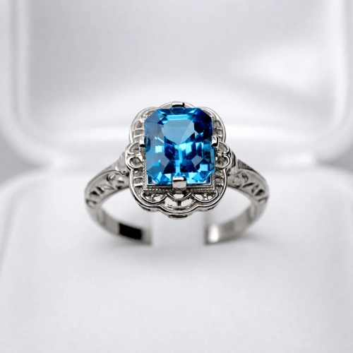 Pierścionek vintage z topazem Swiss Blue – widok z przodu – ABGOLD Baczyński