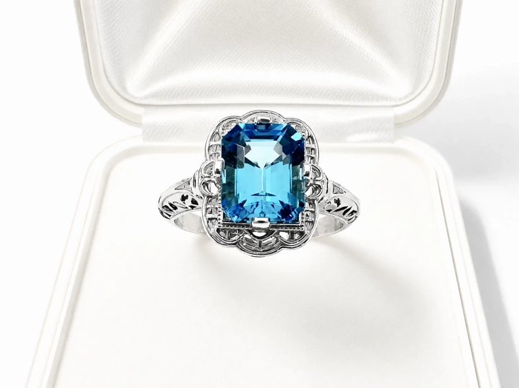 Pierścionek vintage z topazem Swiss Blue – profil pierścionka – ABGOLD Baczyński