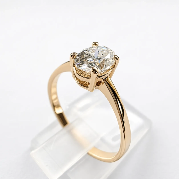 Pierścionek z żółtego złota próba 585 z moissanitem owalnym 0,80 ct VVS D – widok od boku – ABGOLD Baczyński